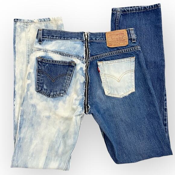 Levi’s 505 Straight Vintage Two Tone Upcycled Back Zipper Jean Bleach Distressed - Picture 1 of 12